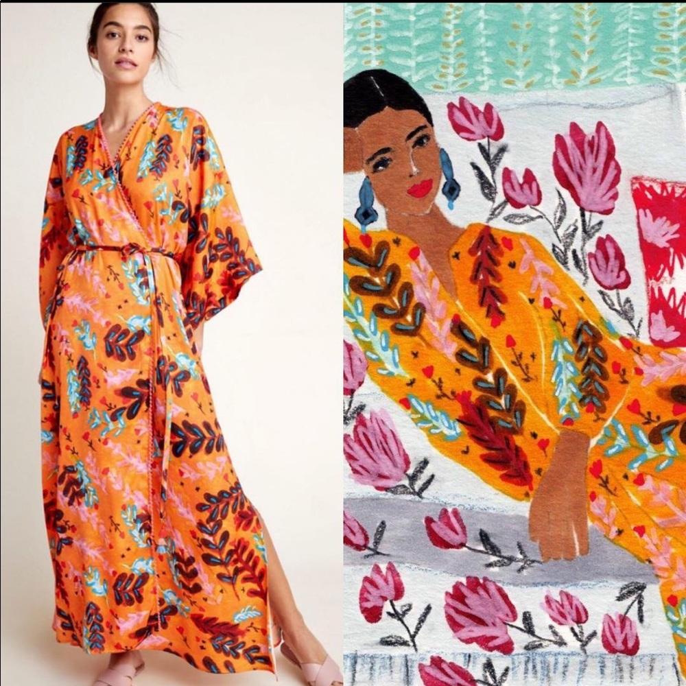 Anthropologie Vibrant Orange Floral Maxi Dress